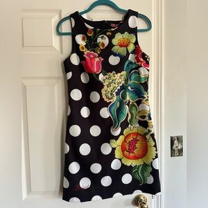 Desigual Black and White Polka Dot Floral  Dress size 40 fits size 8